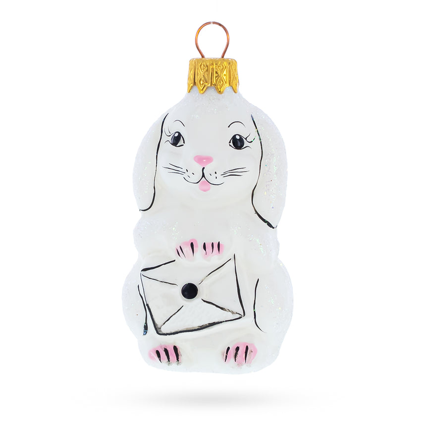 Glass Bunny with Letter Mini Glass Ornaments in White color