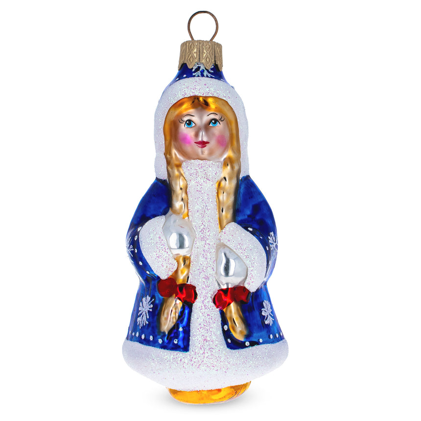 Glass Snegurochka the Snow Maiden Mini Glass Christmas Ornament in Blue color