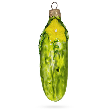 Glass Cucumber with Vine Glass Christmas Ornament in Green color