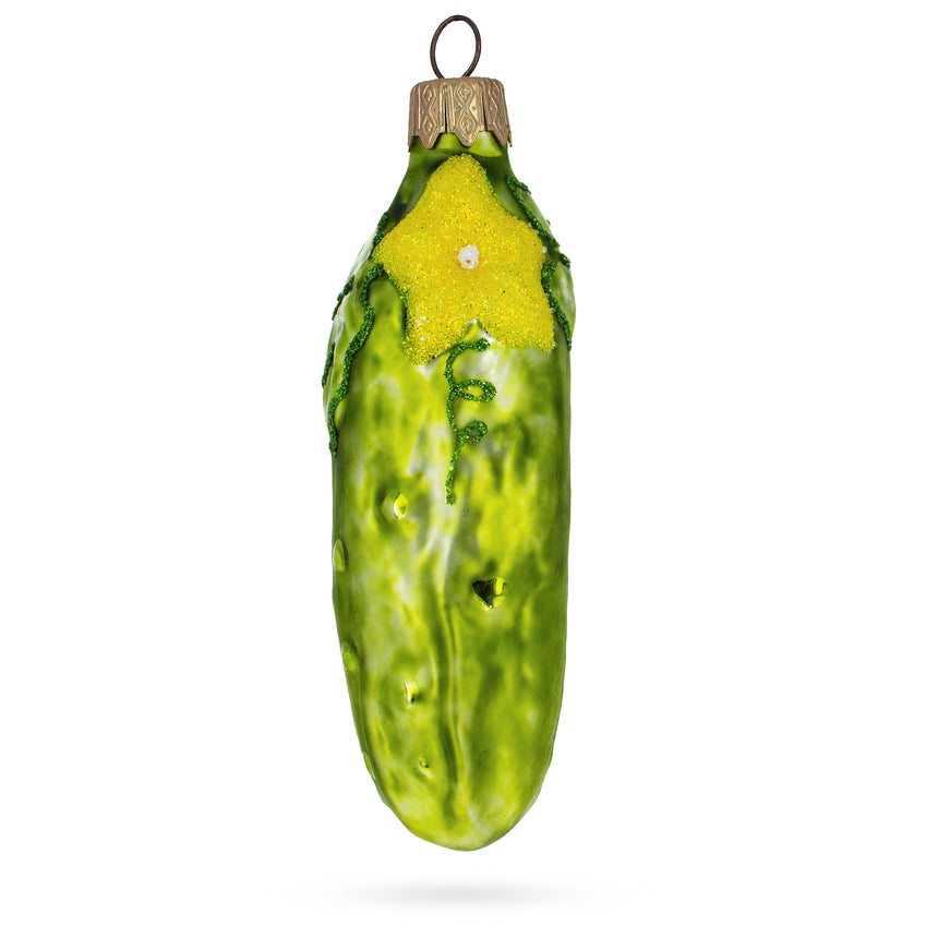 Glass Cucumber with Vine Mini Glass Christmas Ornament in Green color