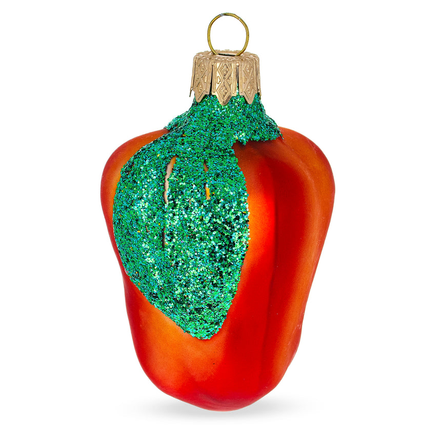 Glass Glittered Red Pepper Mini Glass Christmas Ornament in Red color