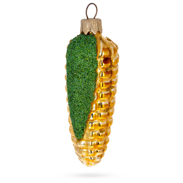 Glass Glittered Corn on the Cob Mini Glass Christmas Ornament in Yellow color