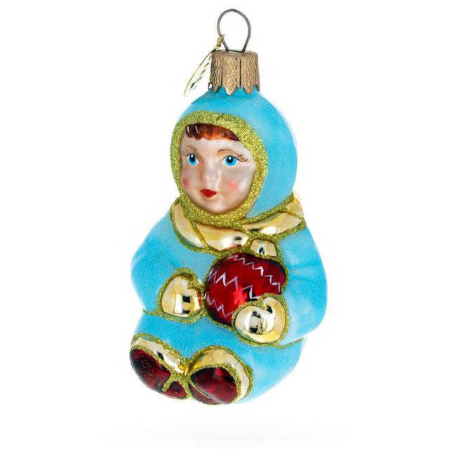 Glass Toddler Boy in Blue Mini Glass Christmas Ornament in Blue color