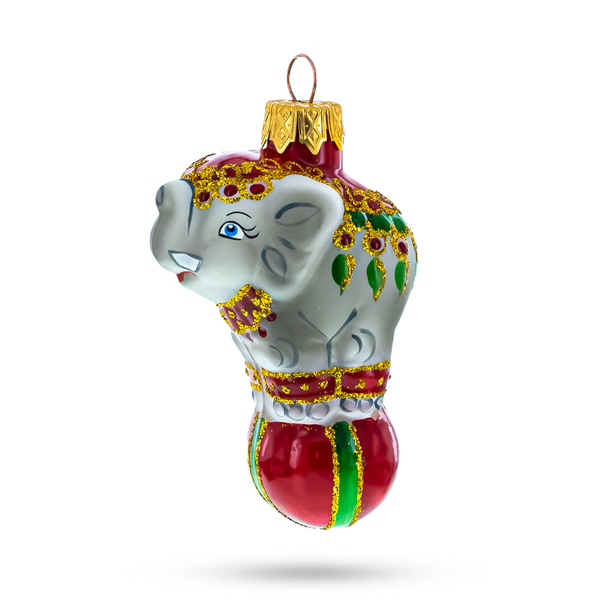 Glass Circus Elephant on the Ball Mini Glass Ornaments in Multi color