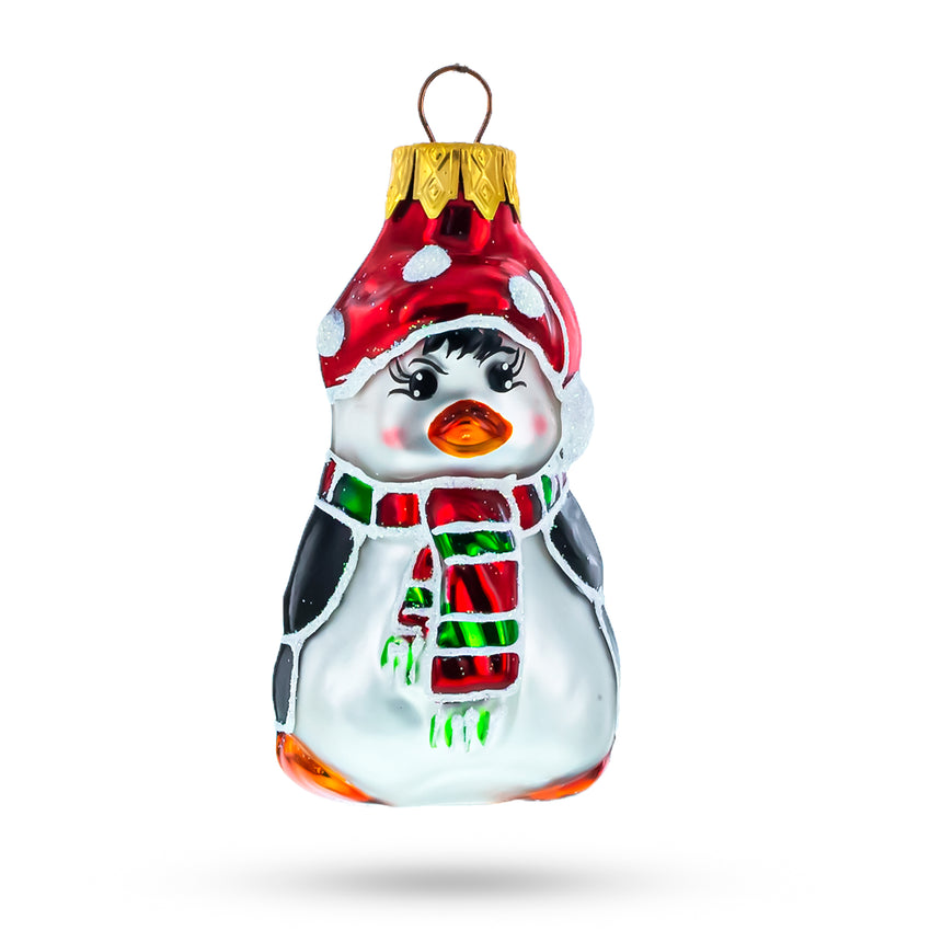 Glass Adorable Penguin with Scarf and Hat Mini Glass Christmas Ornament in Multi color