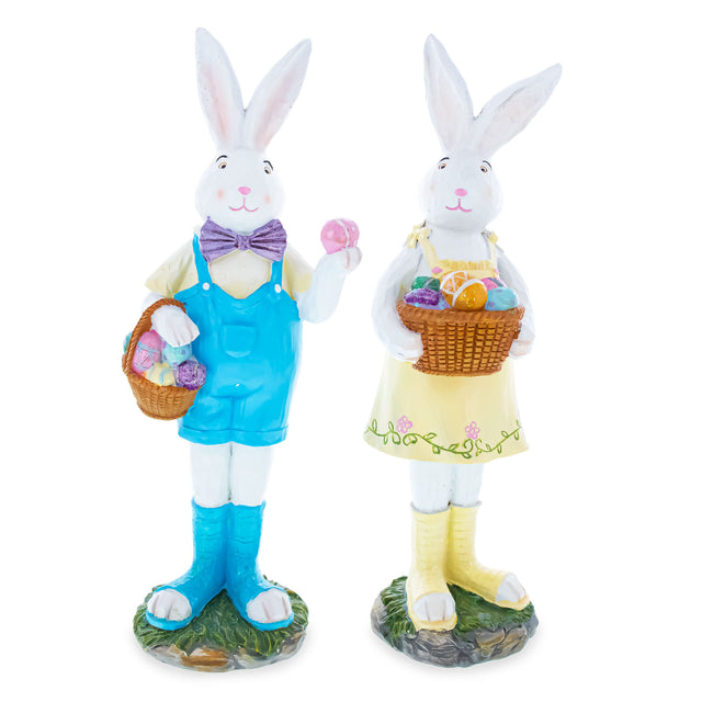 Resin Enchanted Meadow Bunnies Hand-Painted Resin Centerpiece Figurine Set 12 Inches in Multi color