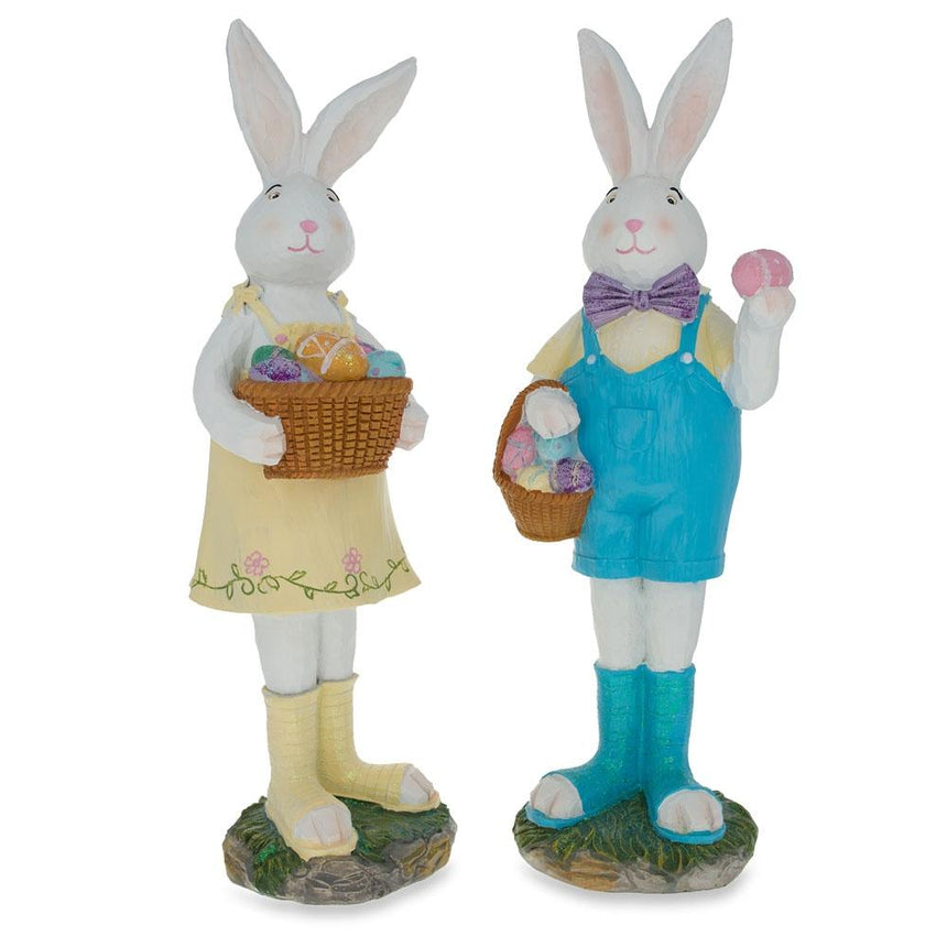 Enchanted Meadow Bunnies Hand-Painted Resin Centerpiece Figurine Set 12 Inches ,dimensions in inches: 12 x 12 x 9.6