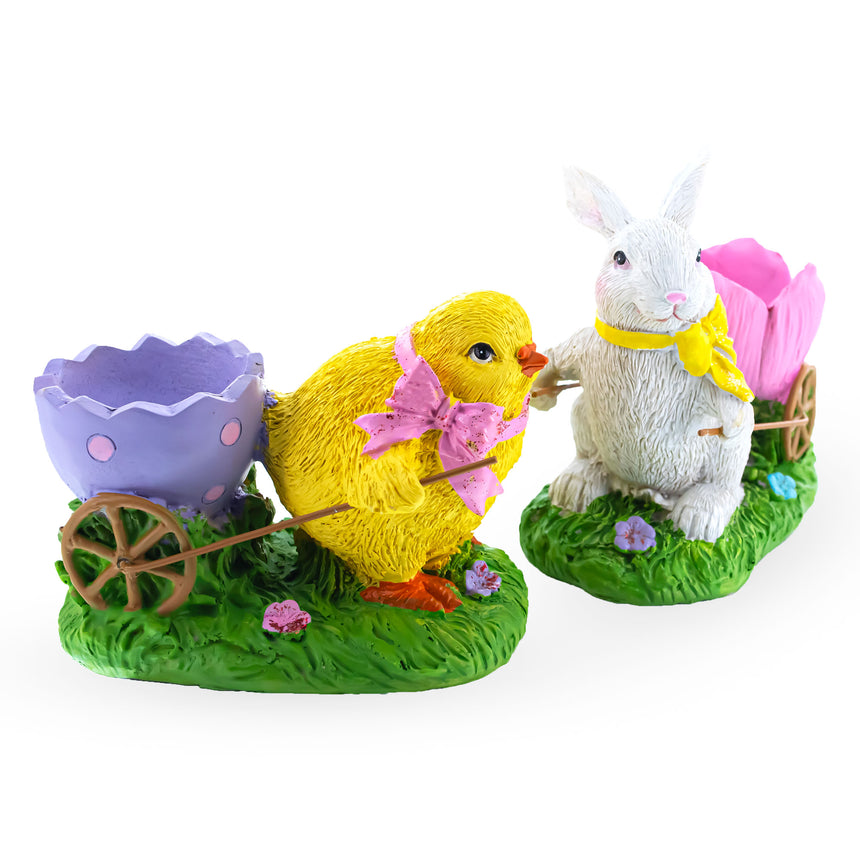 BestPysanky online gift shop sells Hand-painted Easter bunny figurines Resin bunny collectibles Artisan Easter bunnies Spring figurine set Easter table centerpiece