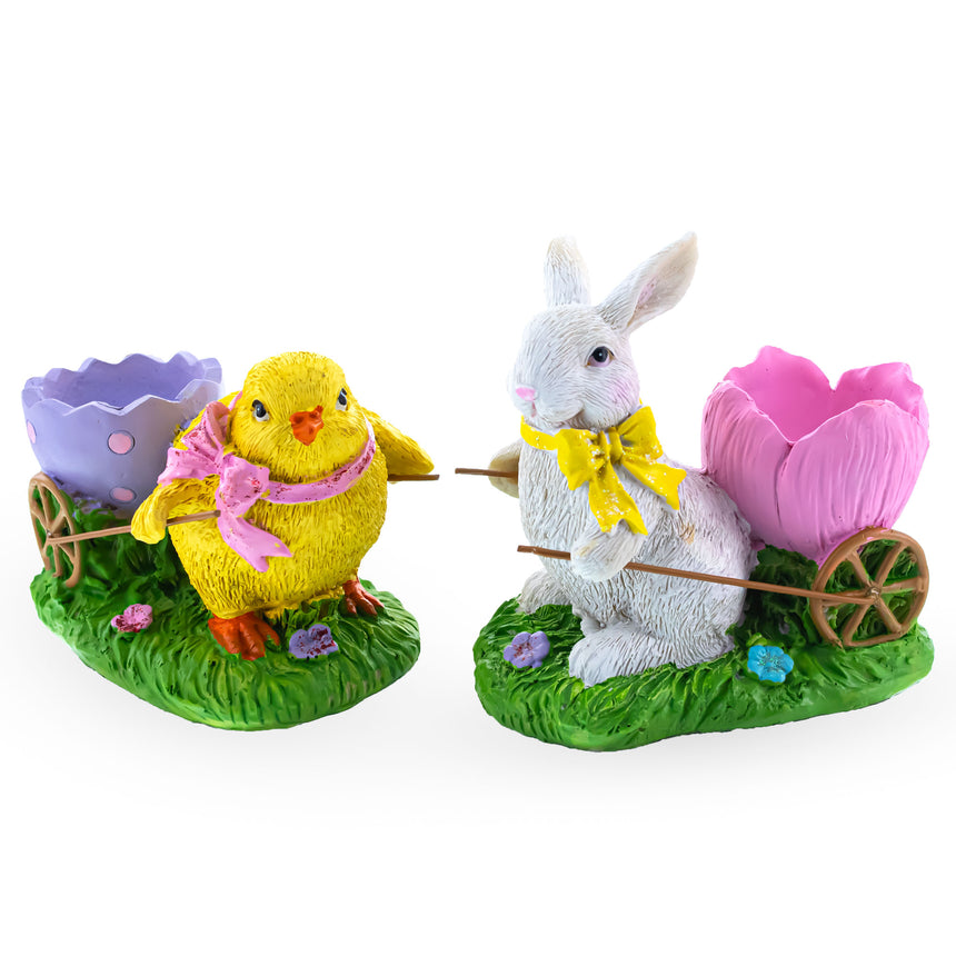 BestPysanky online gift shop sells Hand-painted Easter bunny figurines Resin bunny collectibles Artisan Easter bunnies Spring figurine set Easter table centerpiece