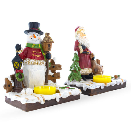 Set of 2 Santa and Snowman Candle Holders 6 Inches ,dimensions in inches: 6 x 12.35 x 7.87