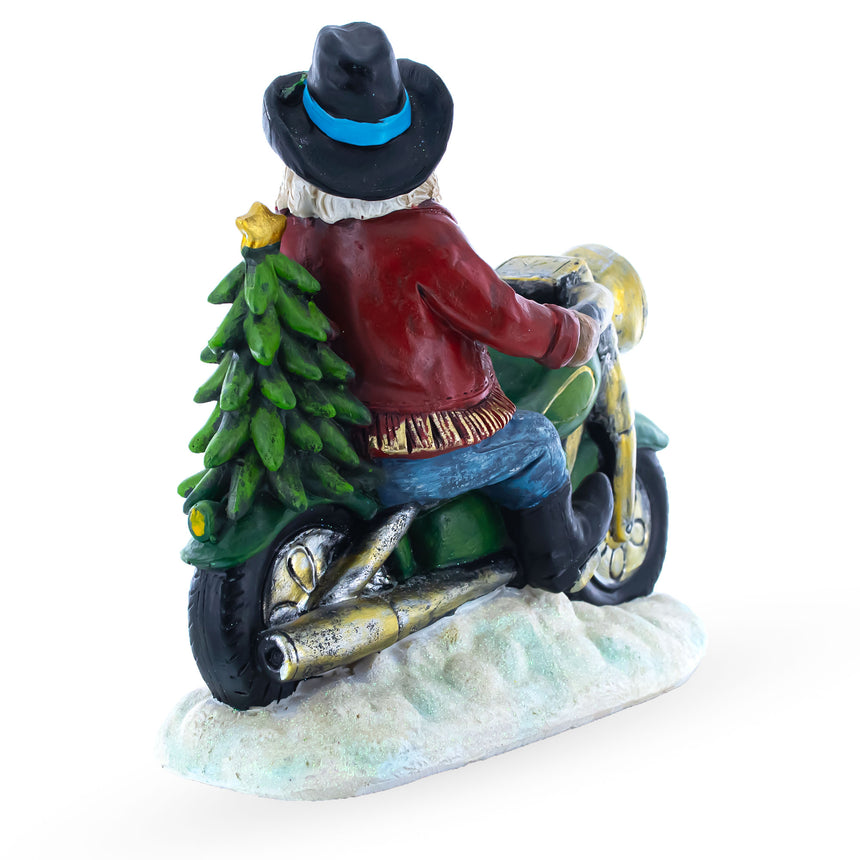 Santa the Cowboy Riding Motorcycle LED Light Figurine 8.5 Inches ,dimensions in inches: 8.5 x 8 x 9.95