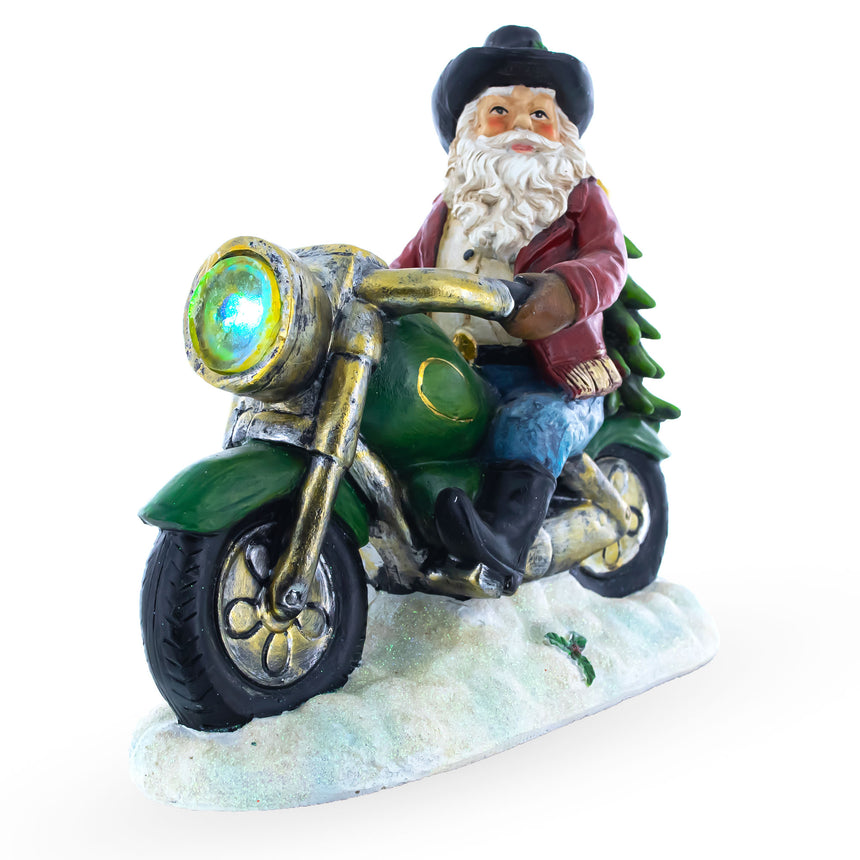 Figura de luz LED de motocicleta de montar a caballo de Papá Noel, 8,5 pulgadas