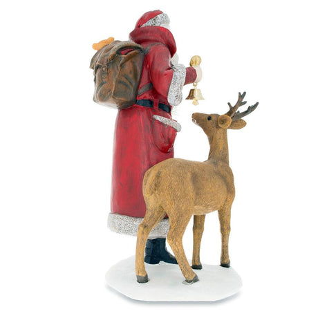 Santa Holding Christmas Tree and Bell by Reindeer Figurine 12 Inches ,dimensions in inches: 12 x 5.1 x 5.1