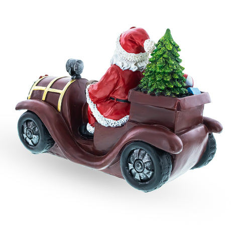 Santa Driving Classic Car with LED Lights Figurine 10.5 Inches Long ,dimensions in inches: 10.5 x 7 x 9.13