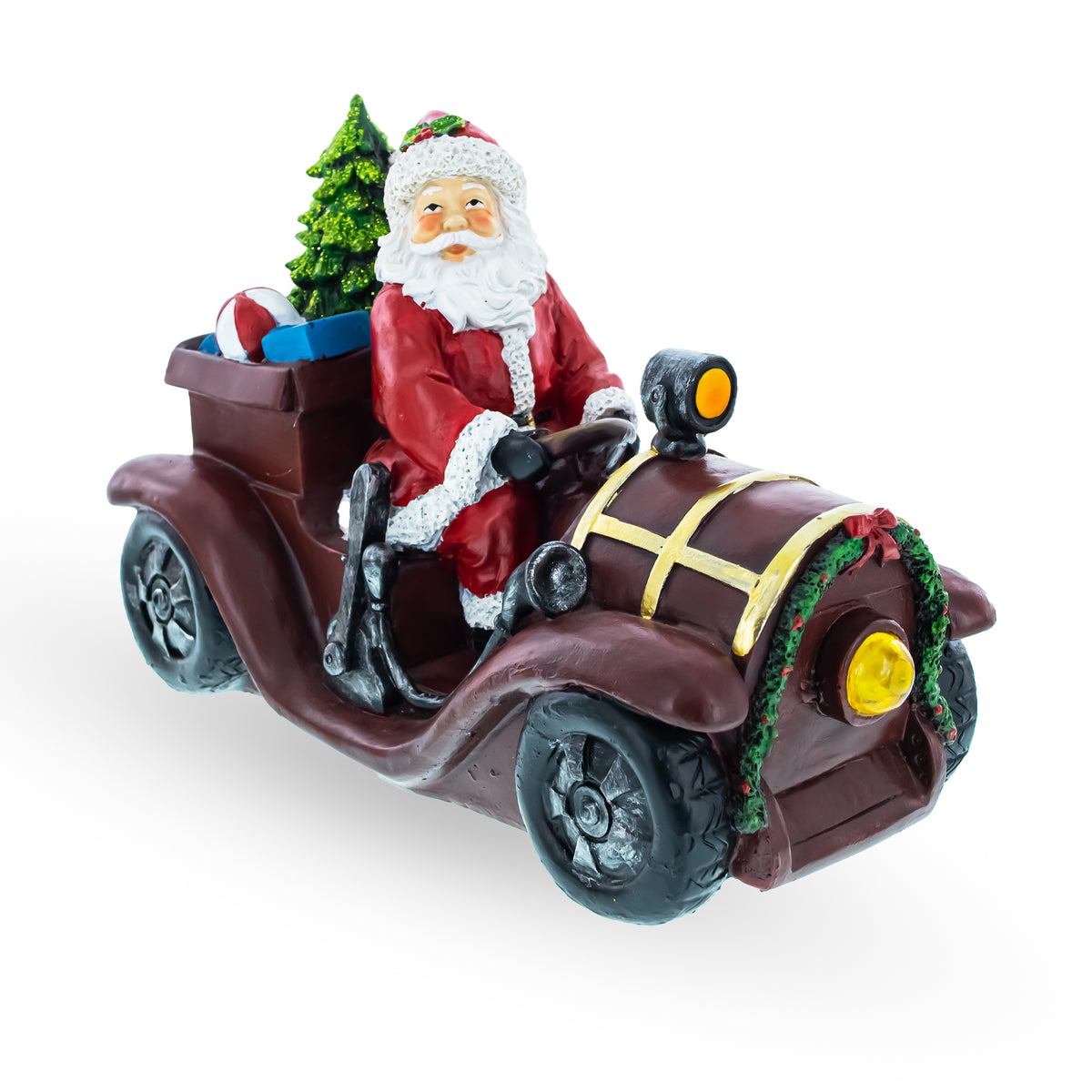 Buy Santa Driving Classic Car with LED Lights Figurine 10.5 Inches Long ...