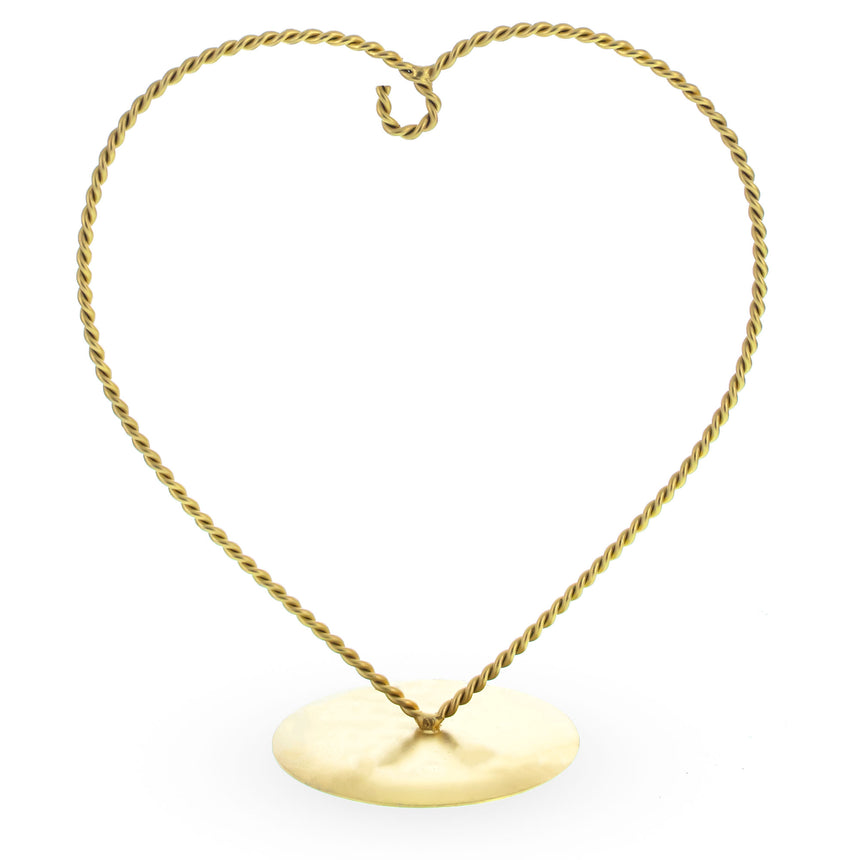 Metal Heart Shape Gold Tone Metal Round Base Ornament Display Stand 7 Inches in Gold color