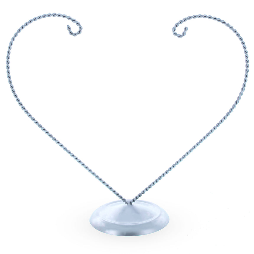 Metal Distand Double Heart Silver Metal Round Base Ornament Display Stand 9 Inches in Silver color