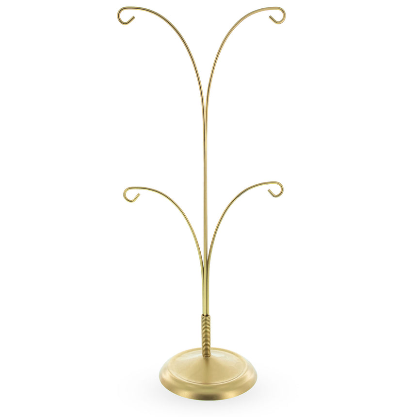 Metal Gold Four Ornaments Tree Metal Round Base Ornament Display Stand 12 Inches in Gold color