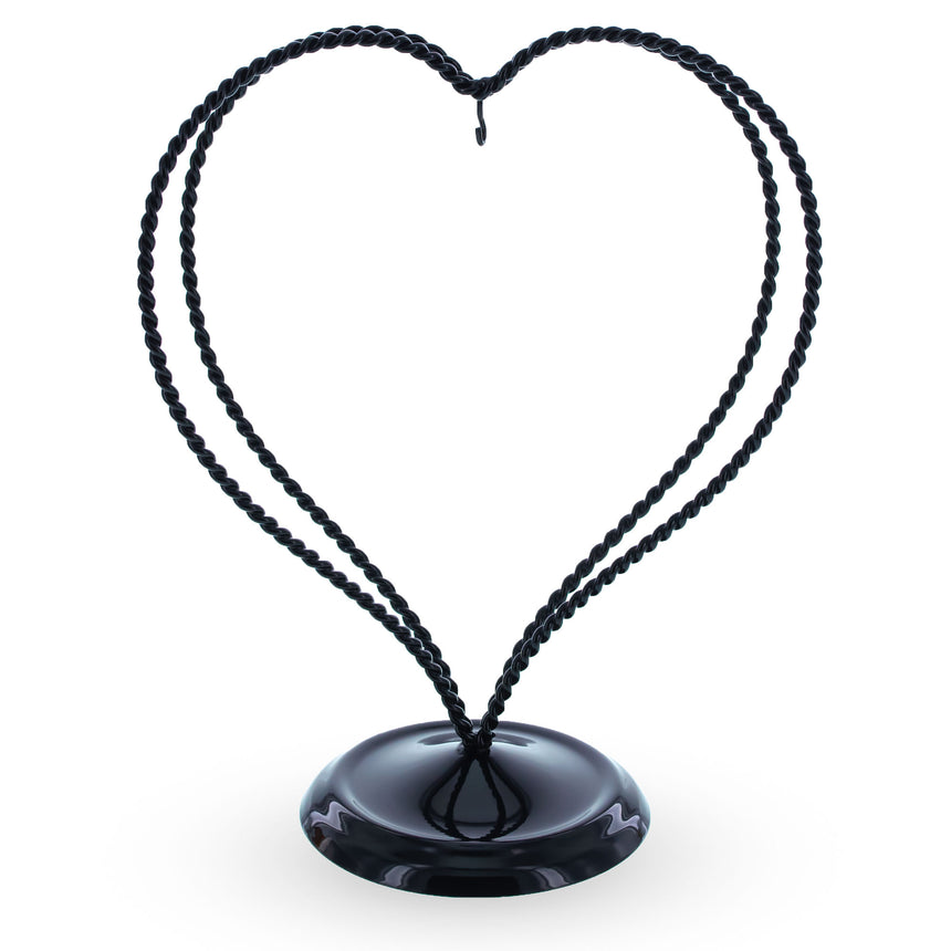 Metal Double Swirled Heart Black Metal Round Base Ornament Display Stand 7.25 Inches in Black color