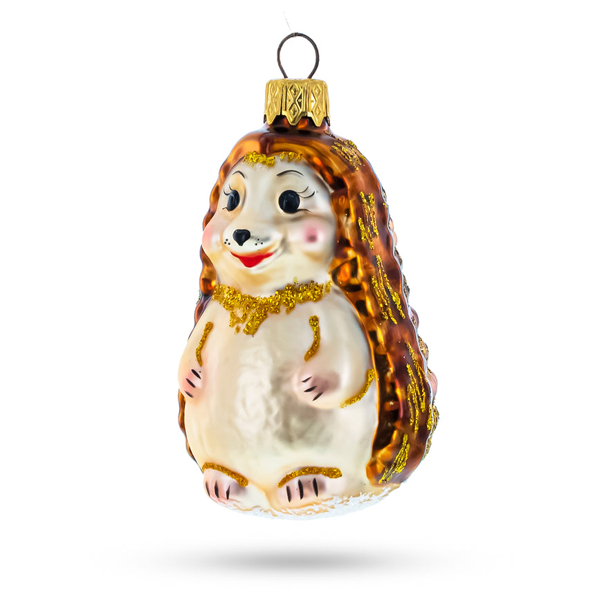 Glass Adorable Hedgehog Mini Glass Christmas Ornament in Brown color