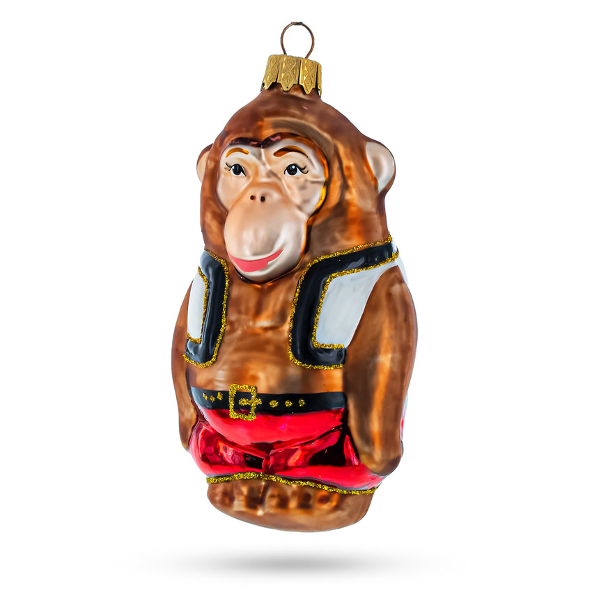 Glass Monkey the Boxer Mini Glass Christmas Ornament in Brown color