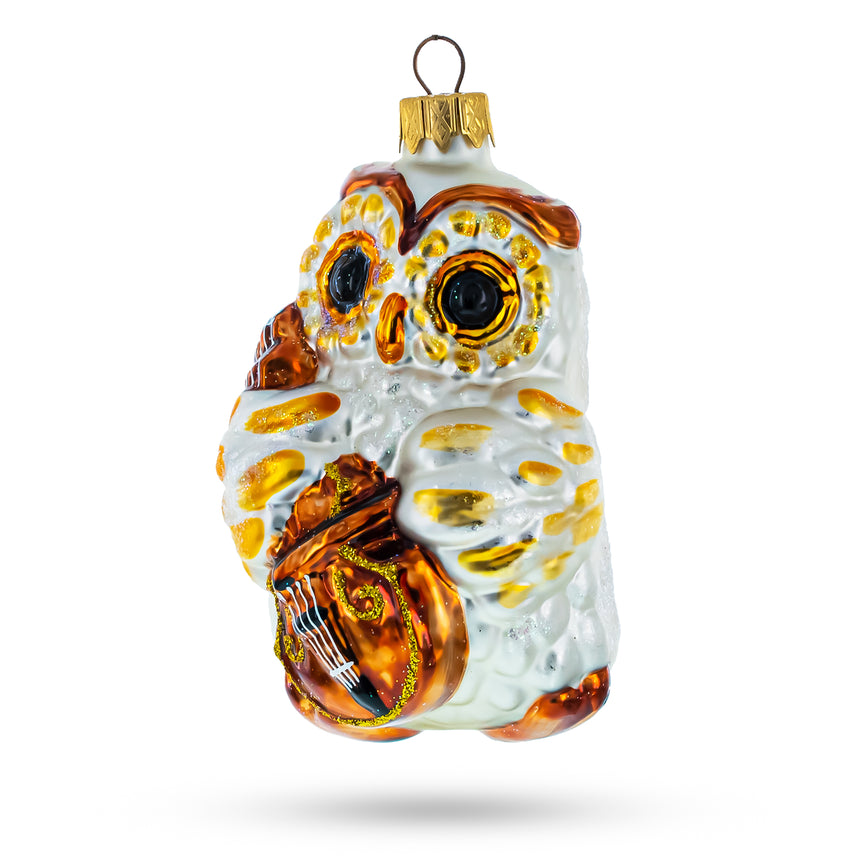 Glass Owl Playing Cello Mini Glass Christmas Ornament in Multi color