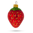 Glass Juicy Strawberry with Glittered Leaf Mini Glass Christmas Ornaments in Red color