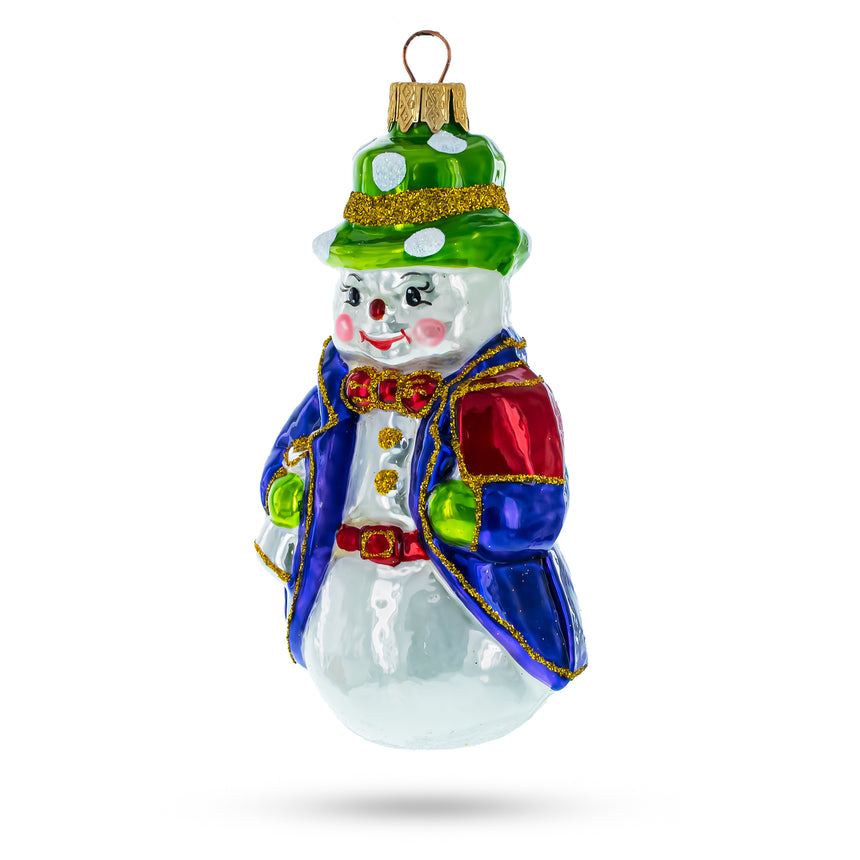 Glass Snowman in Purple Jacket Mini Glass Christmas Ornament in Multi color