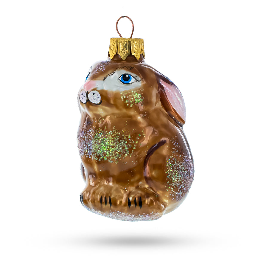 Glass Shiny Bunny Mini Glass Christmas Ornament in Brown color