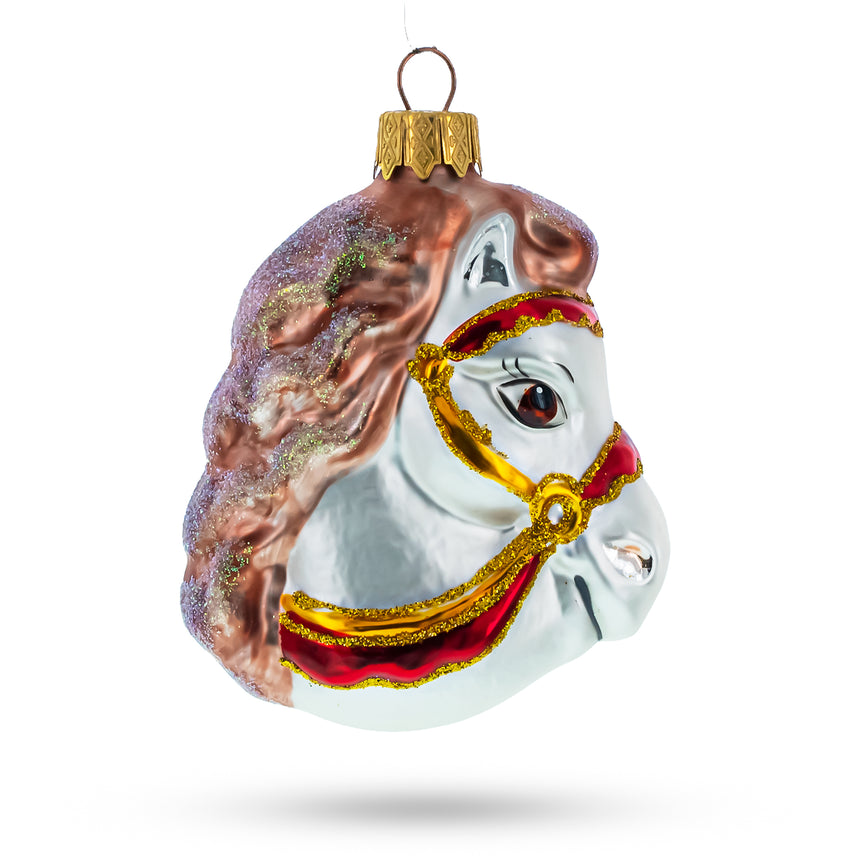 Glass White Horse Head Mini Glass Christmas Ornaments in Multi color