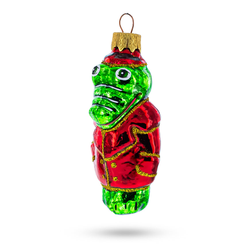 Glass Alligator Crocodile in Red Jacket Mini Glass Christmas Ornament in Multi color