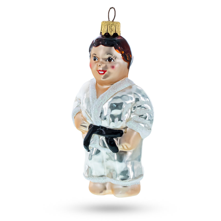 Glass Martial Art Wrestler Mini Glass Christmas Ornament in White color