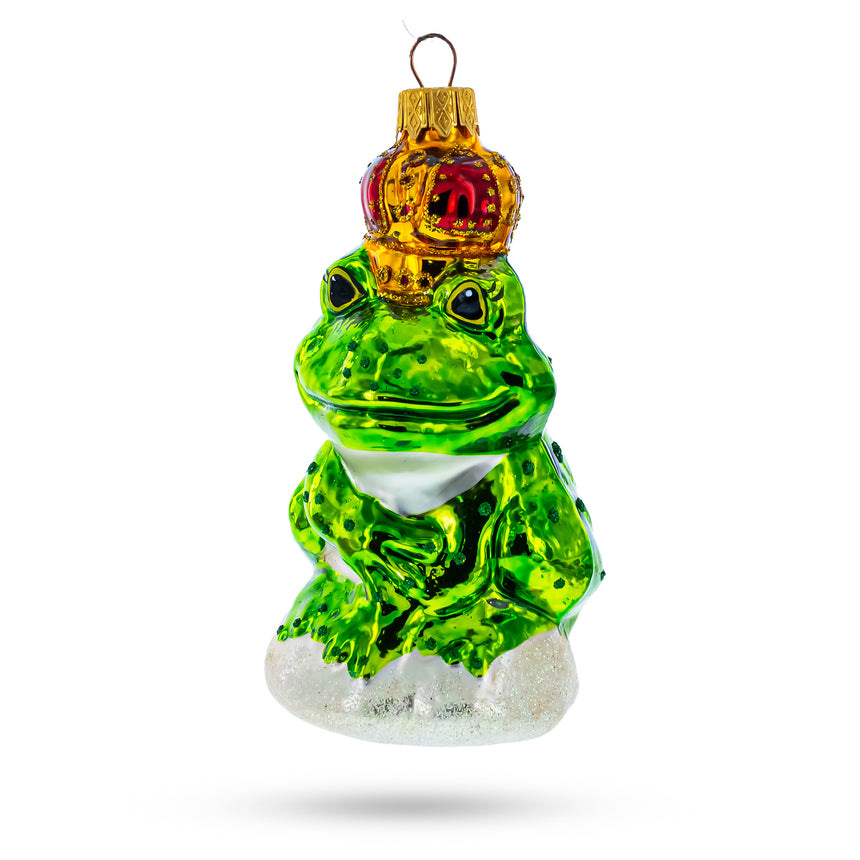 Glass Frog King Mini Glass Christmas Ornament in Green color