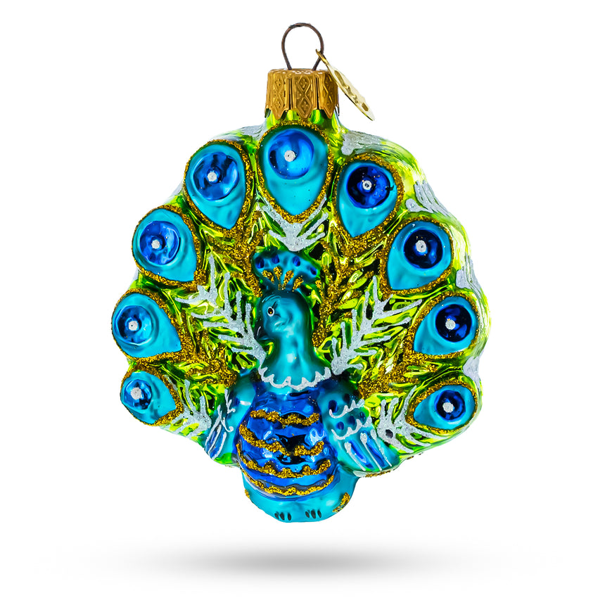 Glass Festive Peacock Mini Glass Christmas Ornament in Purple color