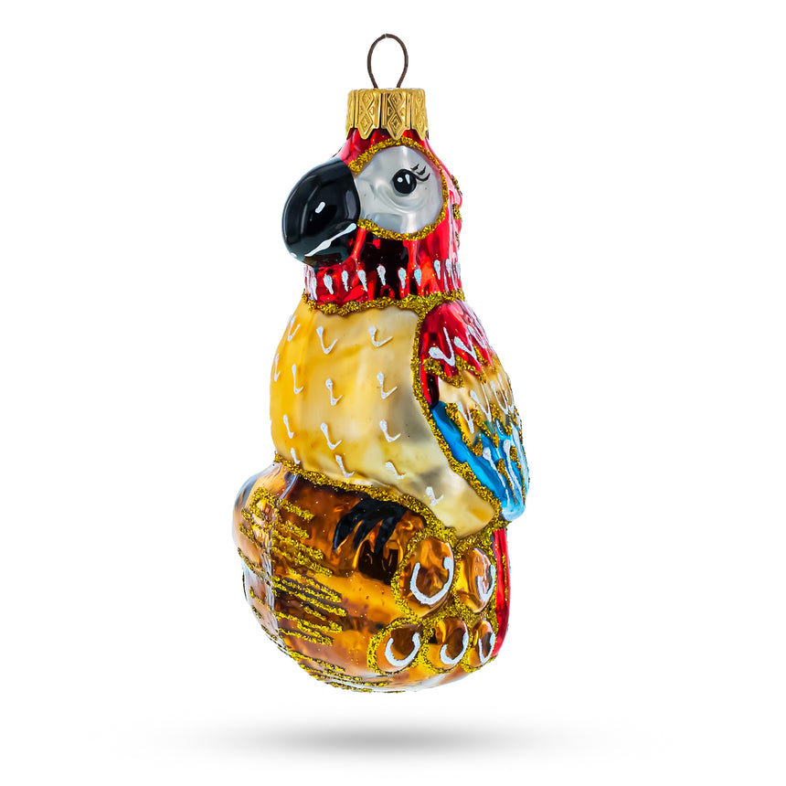 Glass Colorful Parrot on a Branch Mini Glass Christmas Ornament in Multi color