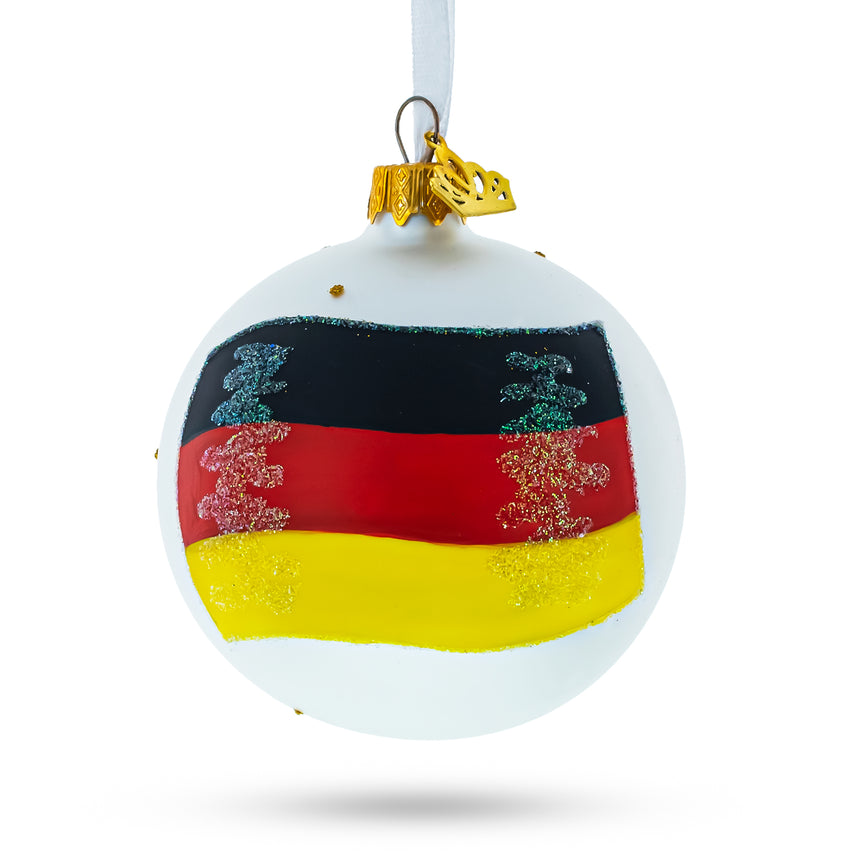 Glass Flag of Germany Glass Ball Christmas Ornament 3.25 Inches in White color Round