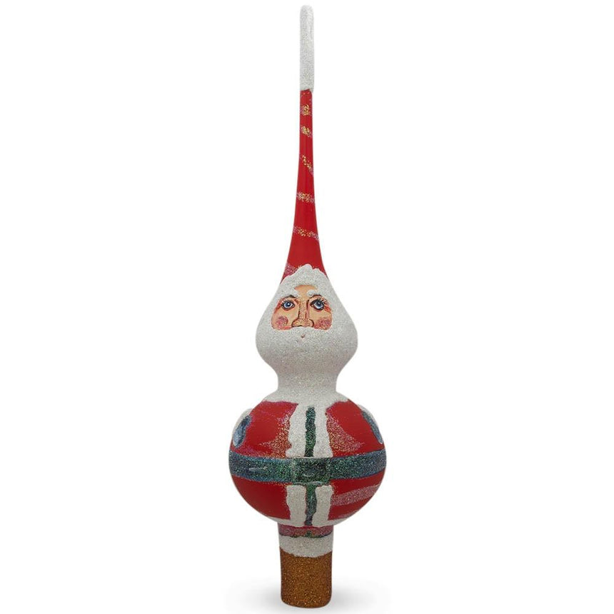 Glass Santa Blown Glass Christmas Tree Topper 11 Inches in Red color Triangle