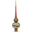 Glass Snow Covered Winter Village on Red Mouth Blown Glass Christmas Tree Topper 11 Inches in Red color Triangle