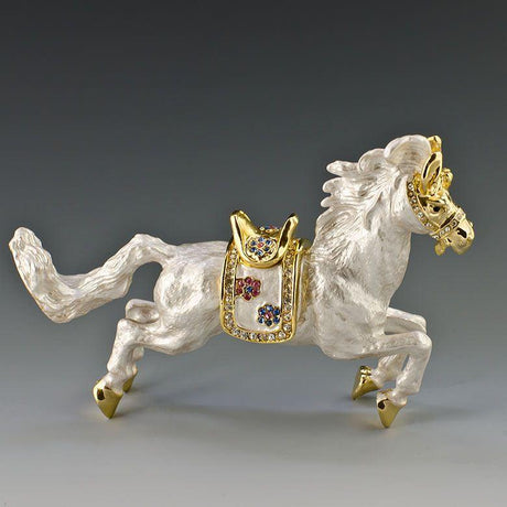 Galloping Grace: Jeweled Running Horse Trinket Figurine ,dimensions in inches: 5 x 3.5 x 4.2