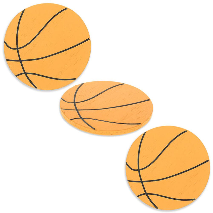 Wood Set of 3 Painted Finished Wooden Basketball Shapes Cutouts DIY Crafts 3.25 Inches in Orange color Round