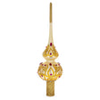 Glass Red Jeweled with Golden Leaves Mouth Blown Glass Christmas Tree Topper 11 Inches in Gold color Triangle