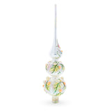 Dimensional Pink and White Roses Bouquet on Double Ball Blown Glass Christmas Tree Topper 12.5 InchesUkraine ,dimensions in inches: 12.5 x 2.75 x 2.75