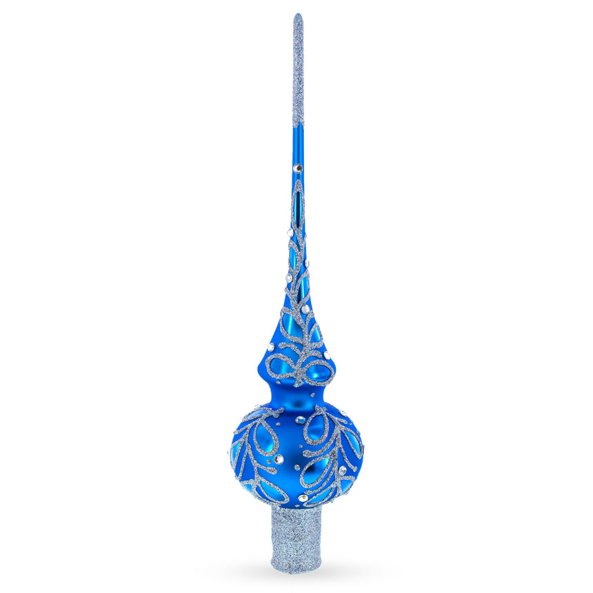 Glass Blue Paisley Mouth Glass Christmas Tree Topper 11 Inches in Blue color Triangle