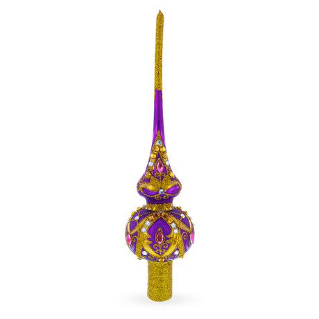 Glass Gold and White Jewels on Purple Glass Tree Topper in Purple color Triangle