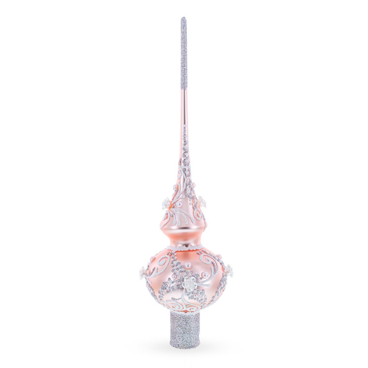 Glass Silver Swirls on Rose Glass Tree Topper in Pink color Triangle