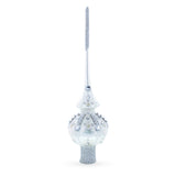 Glass White Jewels on Silver Blown Glass Christmas Tree Topper 11 Inches in White color Triangle