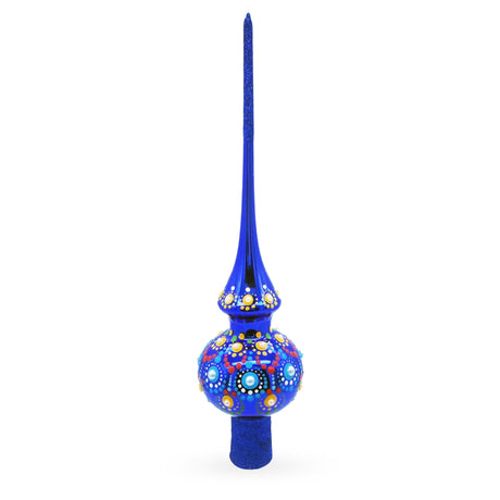 Glass Vibrant Sapphire Blue with Festive Accents Glass Christmas Tree Topper in Blue color Triangle