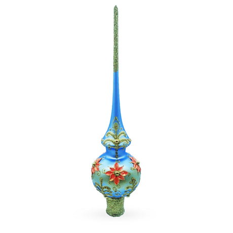 Glass Exquisite Blue and Gold Floral Glass Tree Topper in Blue color Triangle