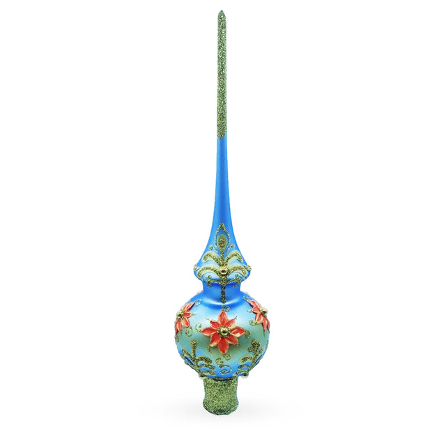 Glass Exquisite Blue and Gold Floral Glass Tree Topper in Blue color Triangle