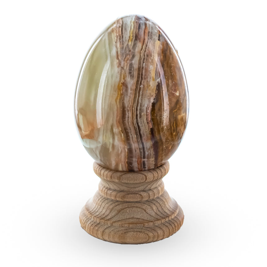 Stone Two Tones Polished Marble Stone Egg 3 Inches in Beige color Oval